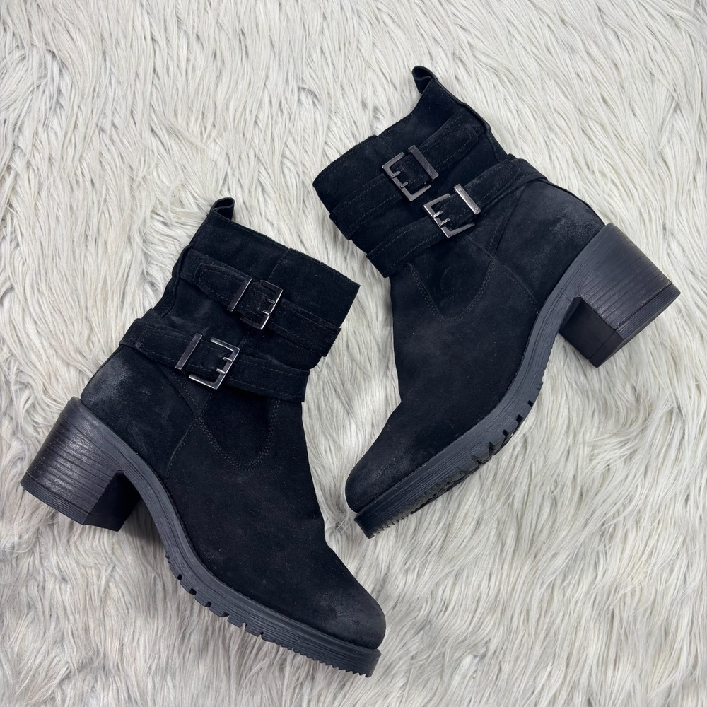Vintage Foundary Co Women's 8.5 Black Suede Boots Moto Utility Biker Grunge